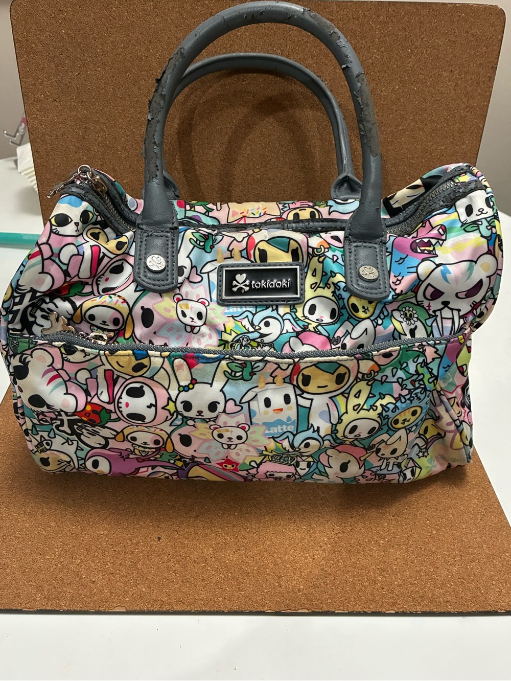 tokidoki Multicolor Character Print Tote with Gray Handles